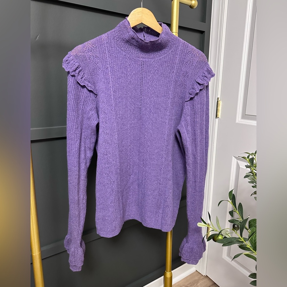 Ralph Lauren 100%Merino Wool Purple Cable Knit Mock Neck Sweater Size XL